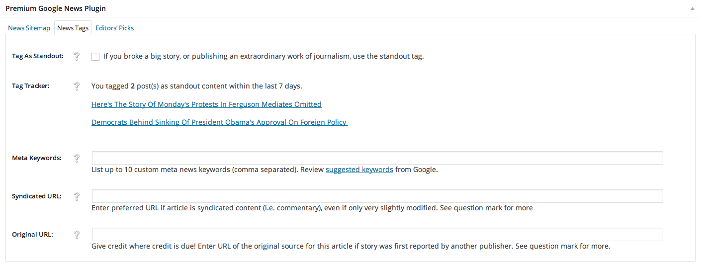 WordPress Google News Plugin News Tags Meta Box